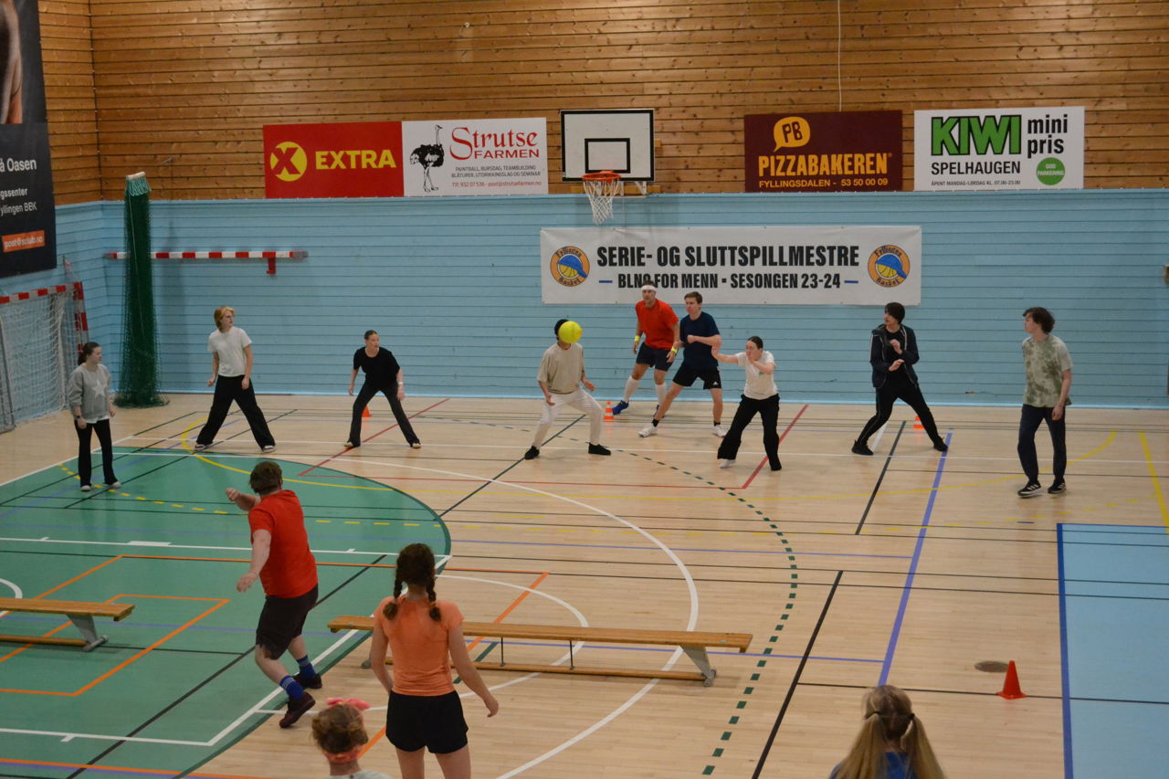 Foto av lærere og elever som spiller kanonball