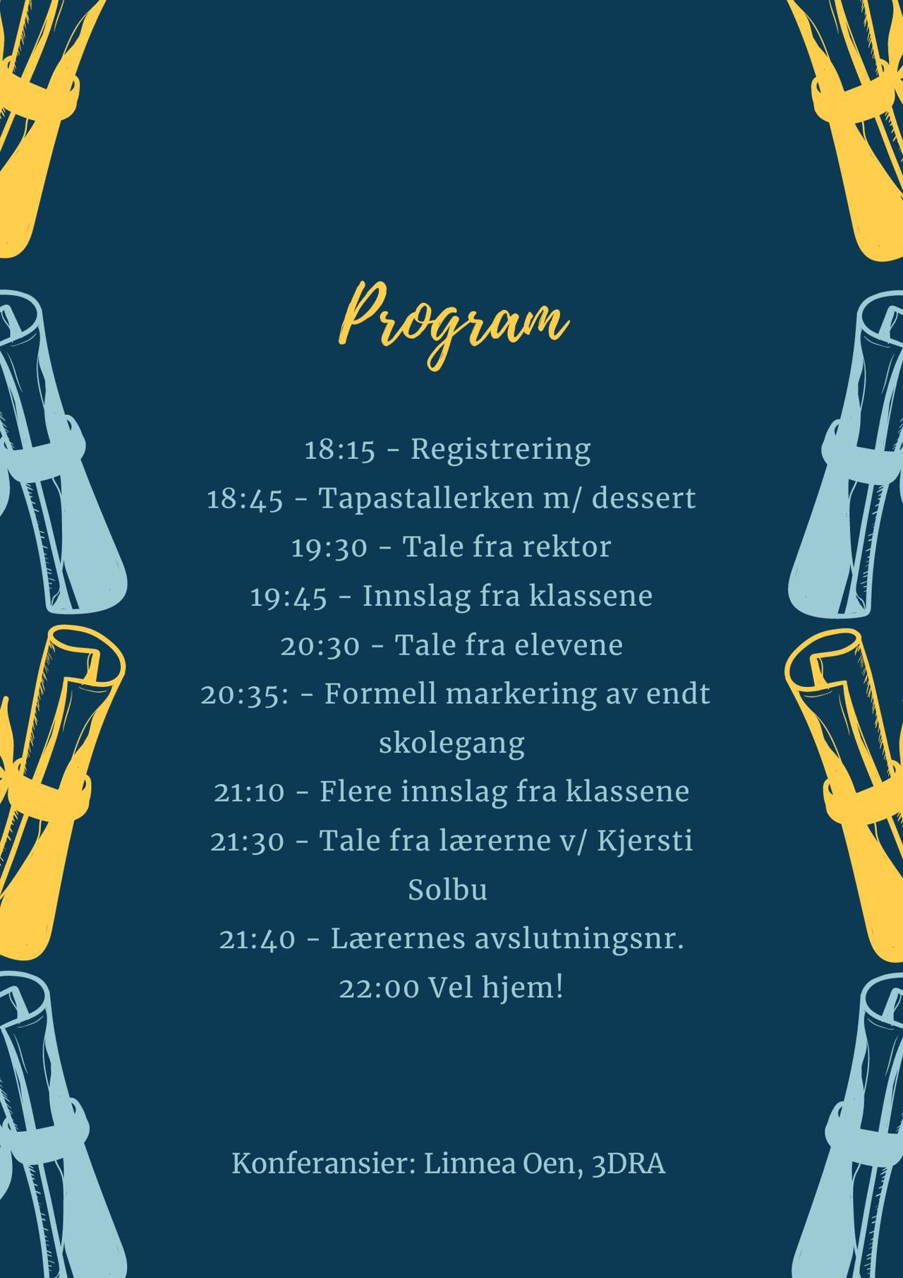 Plakat med program for kvelden